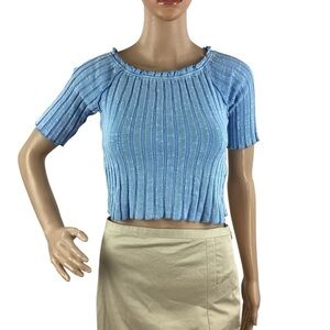 We The Free Meant To Be Tee Placid Blue Ribbed Crop Top Size S